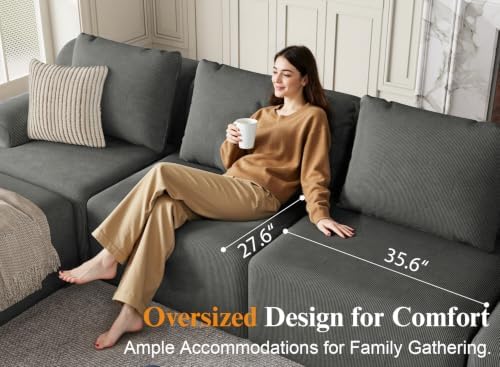 147" Boneless Couches for Living Room Oversized U-Shaped Gray - Image 5