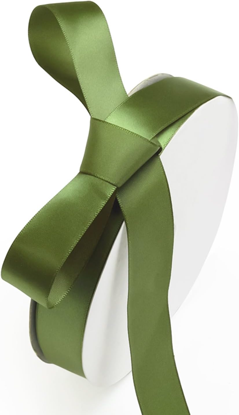1" x 100 Yards Olive Green Polyester Satin Ribbon Single Faced Bulk Fabric Ribbons for Gift Wrapping, Crafting, Bows Making, Flower Bouquet, Wedding, Home Decor