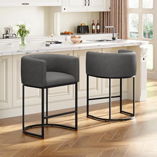 26" H Counter Height Bar Stools Set of 2, Modern Barrel Counter Stools by VATROS
