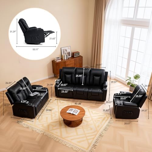 COMHOMA Living Room Furniture Set, Faux Leather Manual Recliner Sofa Sets - Image 2