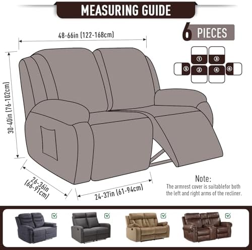 TAOCOCO Stretch Loveseat Recliner Covers 6 Piece, Dark Coffee - Image 5