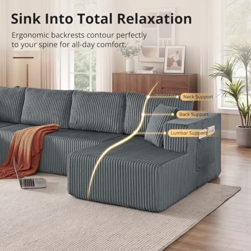 Skepphlay 132" U Shaped Couch, Boneless Sectional Couches - Image 5