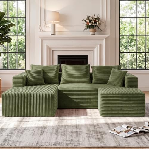 93" U-Shaped Boneless Couch, Corduroy Cloud Couch Sectional - Image 4