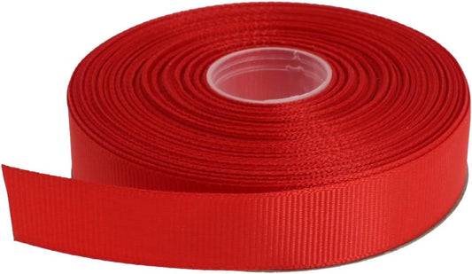 Solid Grosgrain Ribbon 25 Yard Each Roll 100% Polyester Woven Edge (3/4", Red)