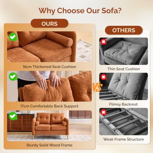VINGLI 47" Orange 2 Seater Chenille Sofa - Image 4