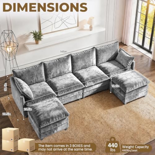 LEVELEVE 146" U-Shape Modular Sofa - Image 2