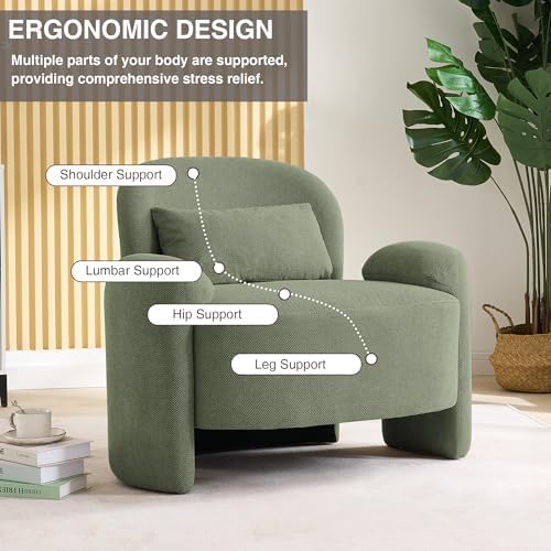 LOULENS Accent Chair Set of 2, Linen Fabric Lounge Armchair, Dark Green - Image 6