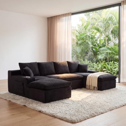 120" Modular Sectional Sofa, U Shaped Boneless Cloud Couch Black - Image 3