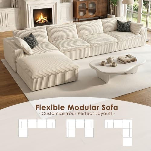 157.5" Cloud Couch Modular Sectional Sofa, Boneless L-Shaped 5 Seater Deep Seat - Image 5