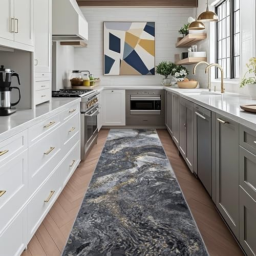 Abstract 2x6 Runner Rug for Entryway: Modern Black Rug for Kitchen Bedside - Image 2