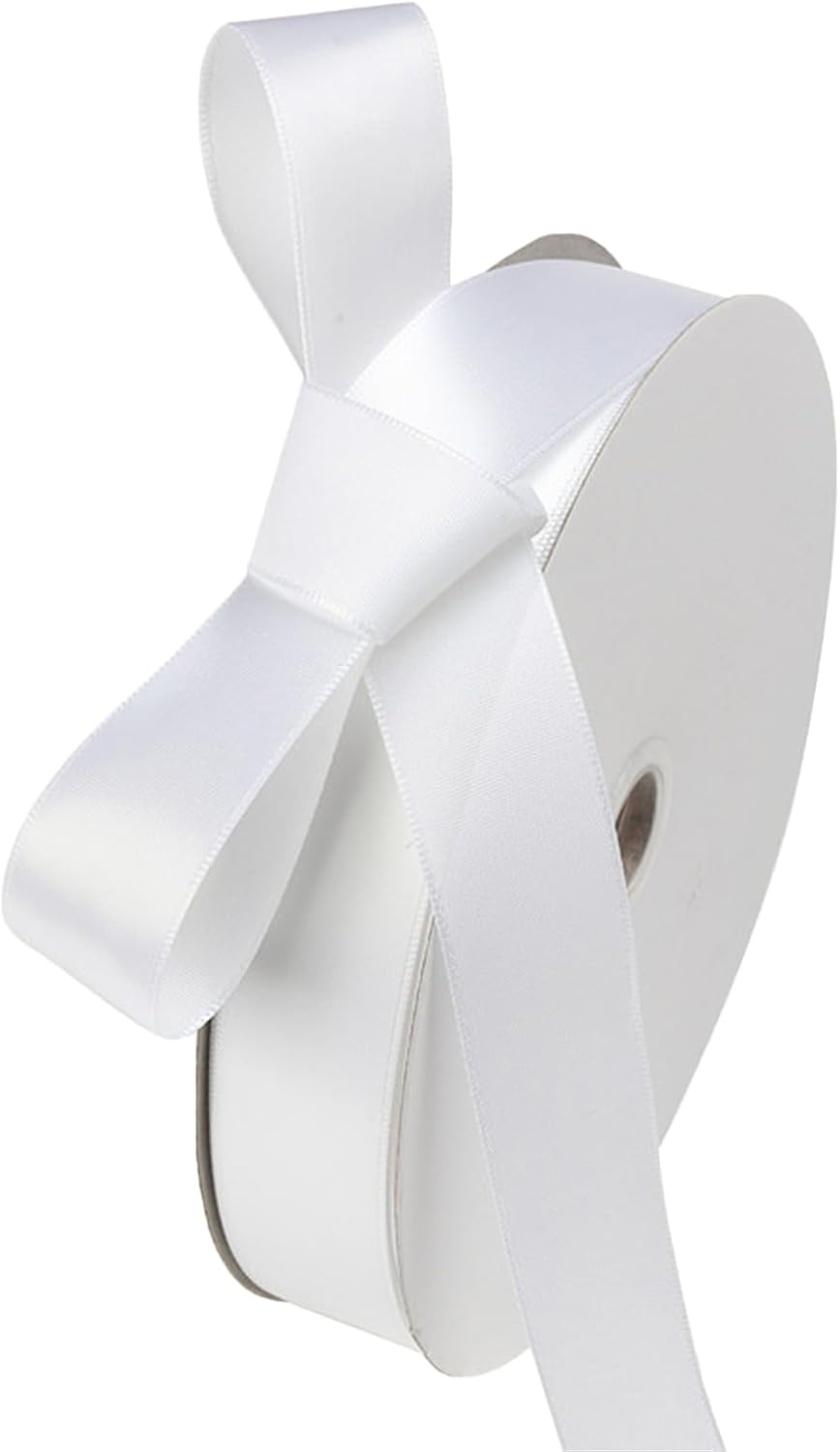 1" x 100 Yards White Polyester Satin Ribbon Single Faced Bulk Fabric Ribbons for Gift Wrapping, Crafting, Bows Making, Flower Bouquet, Wedding, Home Decor