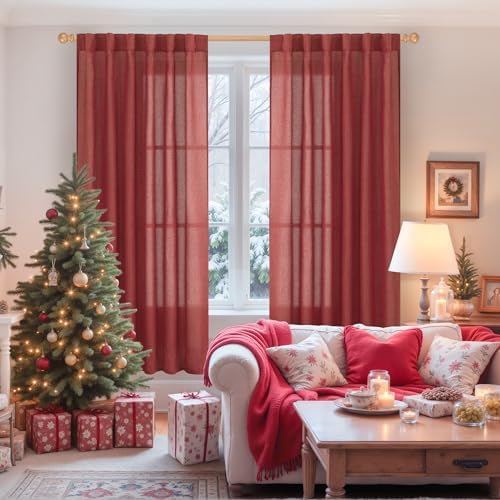 YoungsTex Burgundy Red Linen Curtains - Image 2