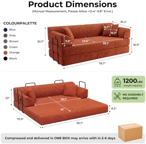 79'' Convertible Futon Sofa Bed, High‑Back Boneless Couches - Image 2