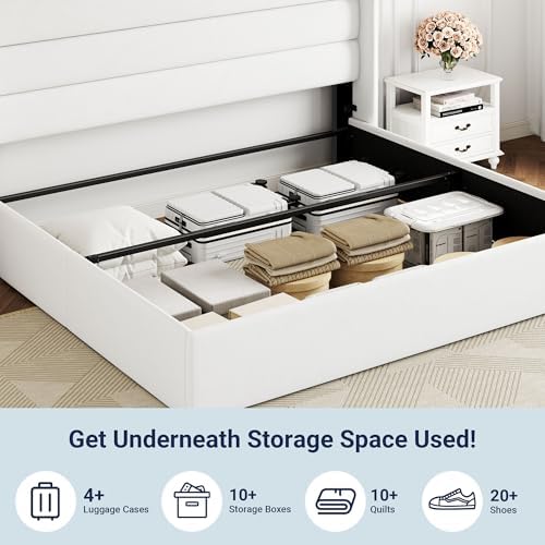 Allewie King Size Lift Up Hydraulic Storage Bed Frame White - Image 6