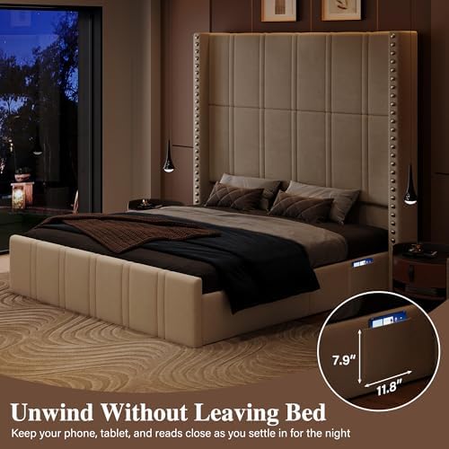 King Bed Frame with 65.75" Tall Headboard - Image 7