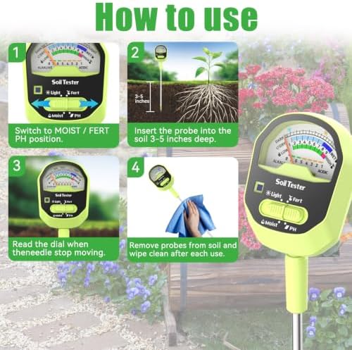 Long Probe Soil Moisture Meter, 4-in-1 Soil pH Tester, Soil Moisture, Sunlight - Image 6