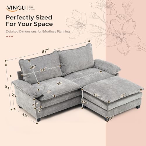 VINGLI 87" Convertible Sectional Sofa, L-Shaped Deep Seat Sofa Couch - Image 2