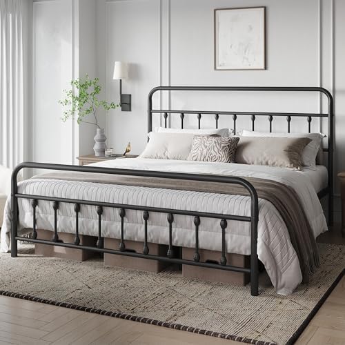 Yaheetech Cal King Metal Platform Bed Frame Victorian Headboard & Footboard - Image 3