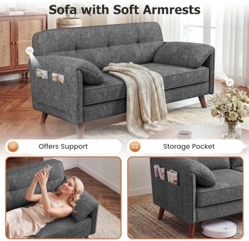65" Loveseat Sofa, Chenille Loveseat Couch - Image 5