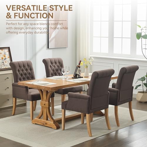 Dining Chair with Arms, Upholstered High Back Dining Room Chairs - Image 6
