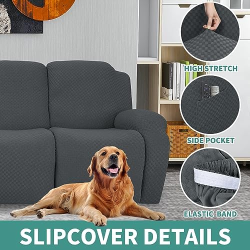 YEMYHOM 4 Pieces Stretch Recliner Slipcover Latest Jacquard Recliner Chair Cover - Image 4