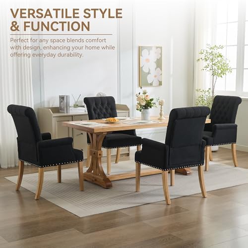 Dining Chair with Arms, Upholstered High Back Dining Room Chairs - Image 6
