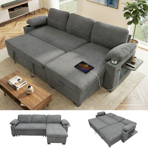 93" L Shaped Sleeper Sofa Bed, Pull Out Sectional Couch by KCGKCG