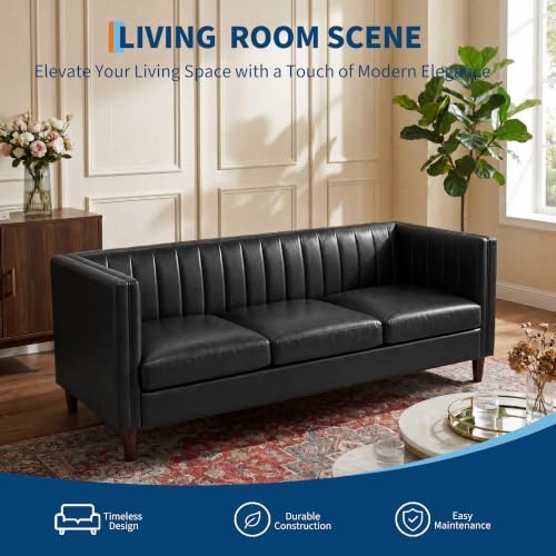 Garvee 81'' Black Faux Leather Couch - Image 3