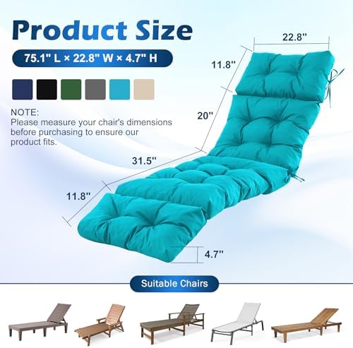 IASEAHK 2 Pcs Chaise Lounge Cushions Outdoor, Waterproof & Fade Resistant Patio - Image 2