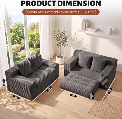 Small Boneless Couch, Boneless Loveseat Convertible Sofa Bed Sleeper Sofa Couch - Image 3