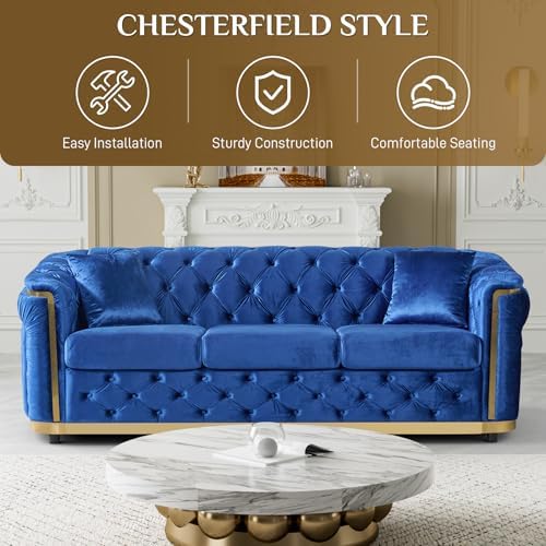 2-Piece 84.6" Velvet Sofa Set, Chesterfield Tufted - Image 6