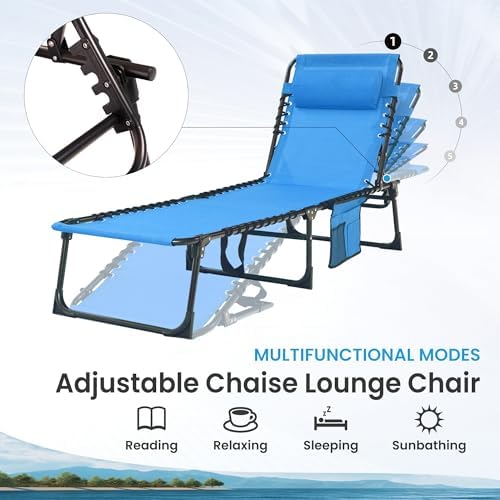 SUNW 2 Pack 400lbs Adjustable Folding Chaise Lounge, Lay Flat Recliner - Image 5