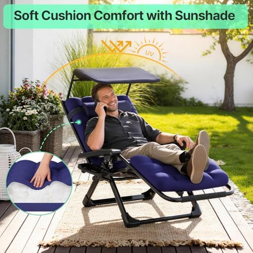 Suteck Zero Gravity Chair with Canopy, Reclining Camping Lounge Chairs - Image 3