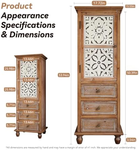 LKTART Solid Wood Tall Accent StorageCabinet, Narrow Carved Sideboard Buffet - Image 2