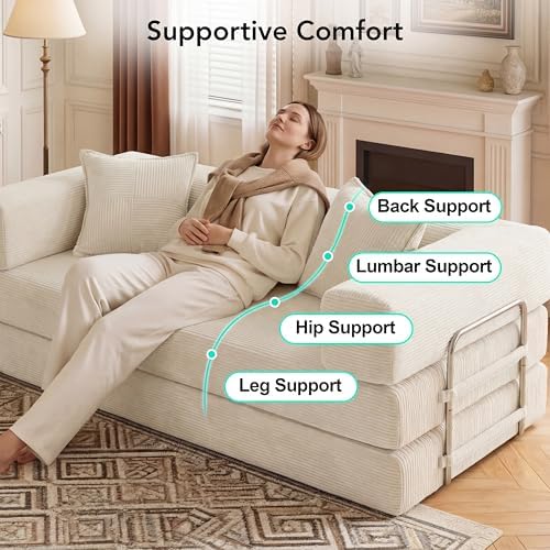 WEUP 5-in-1 Convertible Sofa Bed, Corduroy Floor Sofa Loveseat Sleeper - Image 4