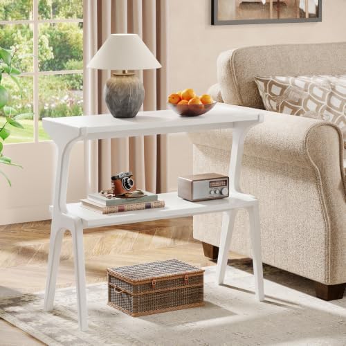 Tribesigns 2-Tier Solid Wood Side Table, Modern White End Table - Image 3