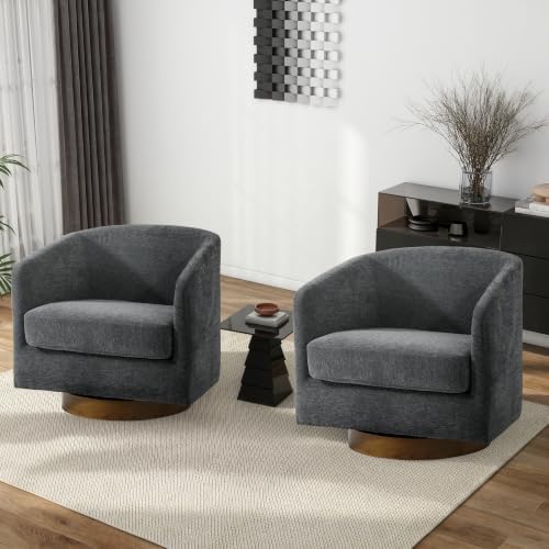 Pia Ricco Oversized Chenille 360° Swivel Barrel Accent Chair Gray - Image 7