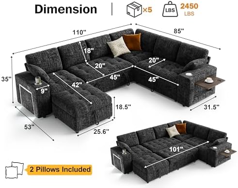 Vipbear 111" Modular Sectional Sleeper Sofa - Image 3
