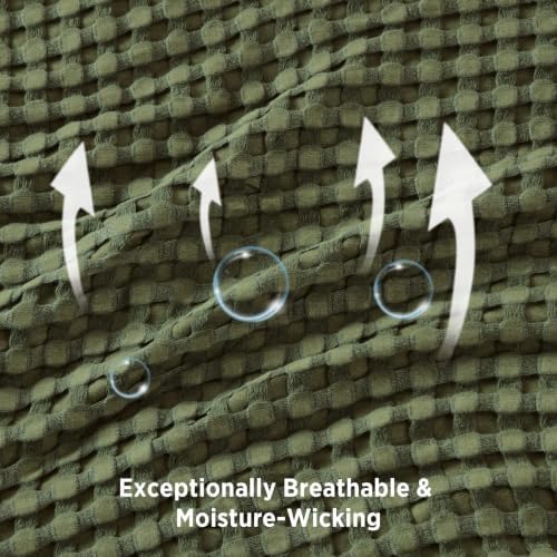 Bedsure Cooling Waffle Blanket for Hot Sleeper, Olive Green, Oversized King - Image 6