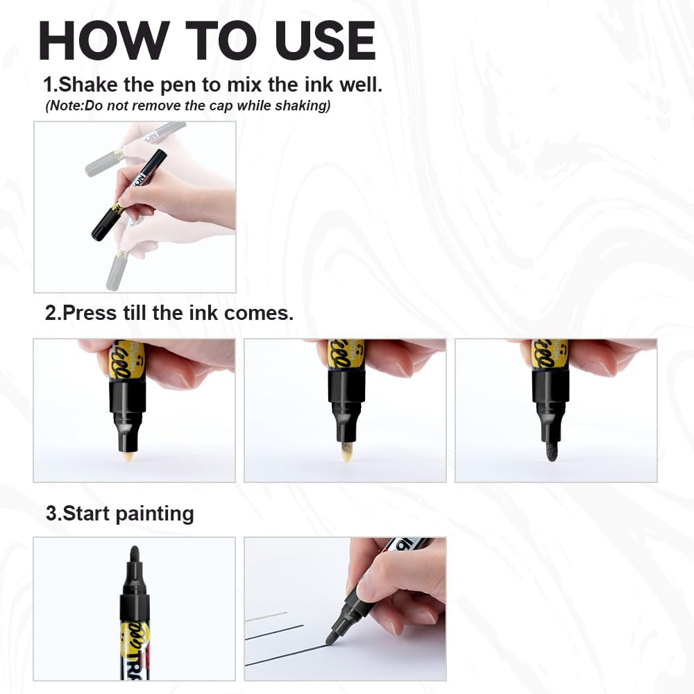 TRANSON Black and White Permanent Paint Markers for Fabric Rock Craft Diy Painting Medium Tip Oil Based Waterproof