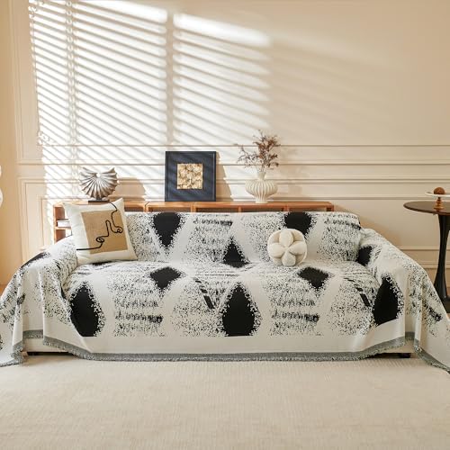 MYSKY HOME Boho Couch Cover for Dogs Washable Black Rhombic Couch Sofa by MYSKYHOME