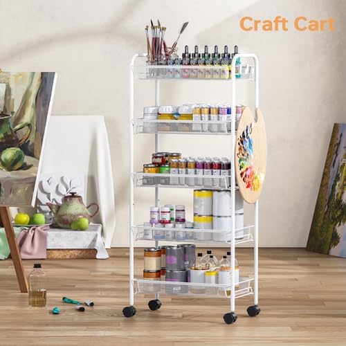 TOOLF 5 Tier Rolling Cart, Metal Utility Storage Cart - Image 5