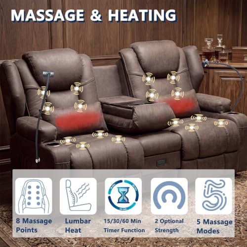 Loveseat Recliner with Massage and Heat, Built-in Bluetooth Audio & Cup Holders - Image 3