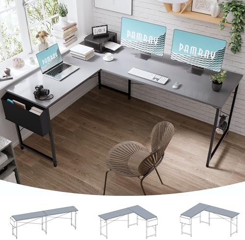 Pamray 64.5 Inch Reversible L Shaped Gaming Desk Large Corner Computer Desk by PAMRAY