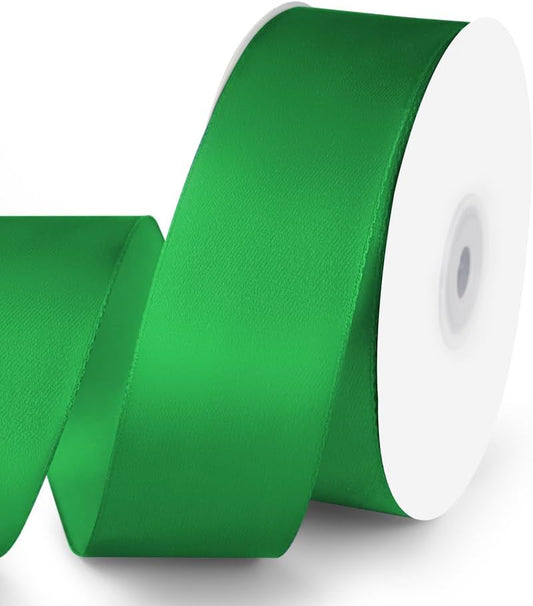 KMER LIFE 1-1/2" Wide x 50 Yards Green Single Faced Polyester Satin Ribbon for Wedding Decor, Wreath, Crafts, Gift Wrapping & Other Projects