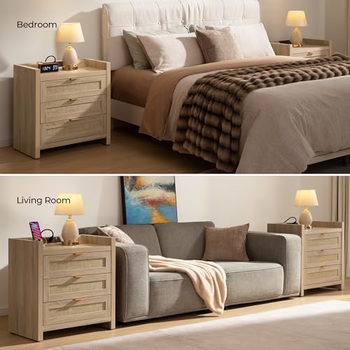 SICOTAS Rattan Nightstand for Bedroom, Tall Bedside Table - Image 6