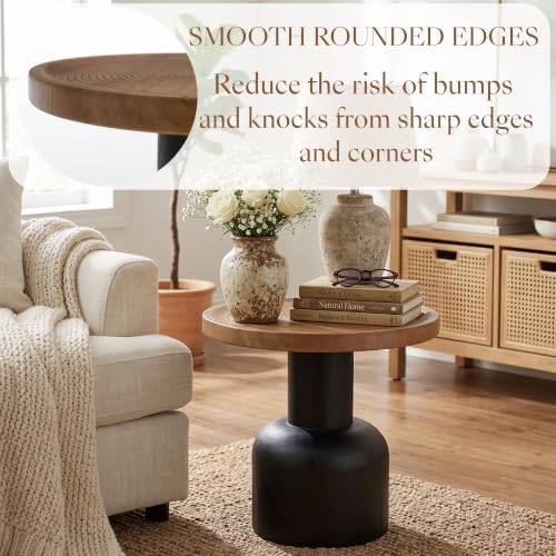 Round Side Table, Reclaimed Pine Wood Top, Circle Texture - Image 3