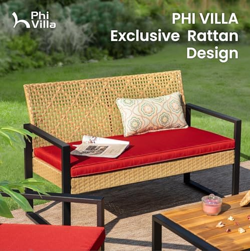 PHI VILLA 4 Piece Yellow Wicker Patio Furniture Set - Image 4