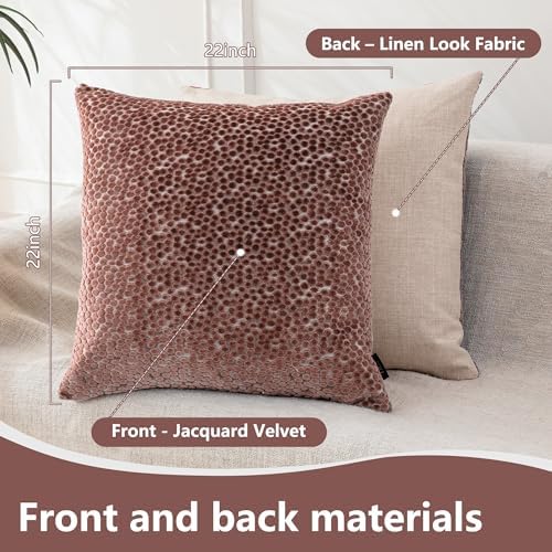 FIFU 22x22 Inch Throw Pillow Covers Set of 2, Jacquard Velvet, Dusty Rose - Image 3