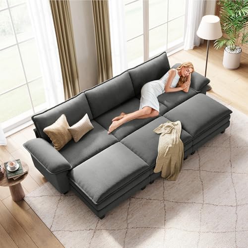 LINSY HOME 123'' Modular Sectional Sofa 3 Seat Couch Corduroy Cloud Couch - Image 6